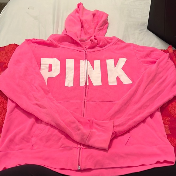 PINK Victoria's Secret Tops - Victoria’s Secret Hot Pink Zip Up Hoodie